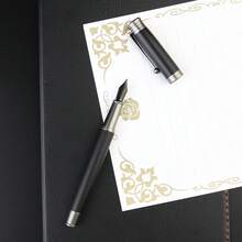 1 set de bolígrafo estilo empresarial - Incluye 2 tamaños diferentes de plumillas y 18 cartuchos de tinta, 1 convertidor de tinta, apropiado para que los principiantes practiquen caligrafía, escritura, escribir cartas, firmas - Juego completo y fácil de aprender - Negro - Ver 9
