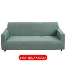 1pc Solid Color Corn Velvet Elastic Sofa Cover, Anti Cat Scratch And Scratch Resistant, Dustproof And Dirt Resistant, Fully Wrapped Design With Double Anti Slip, Washable And Machine Washable, Suitable For 1-4 Seat Sofas - Cyan - View 13