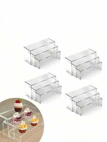 3/6/9Pcs Clear Acrylic Step Display Riser Stand Multi-Tier Desktop Organizer Storage Rack Minimalist Easy To Clean No Assembly Required For Makeup Jewelry Figurine Cosmetic Perfume Kitchen Office Bedroom Graduation Housewarming Gift Home Decor - Multicolor - View 9