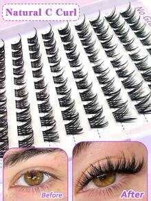 100pcs Self-Adhesive 8-12mm Mixed Length Angel Eyelashes Set, Densely Packed Angel Eyelashes Self-Adhesive DIY Eyelash Extension, Natural Curly Cluster False Eyelashes - Black - View 6