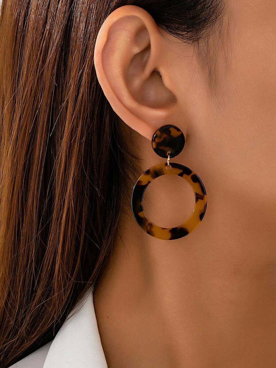 1 Pasang Anting Gantung Bulat Motif Leopard Akrilik Geometris Bentuk Tetes Air, Cocok untuk Pemakaian Sehari-hari - MultiWarna - View 1