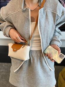 1 件装高级软皮手提包，斜挎包/单肩包，翻盖设计，奢华通勤风格，多功能休闲购物旅行迷你斜挎包，女士适用（由于拍摄时的光线和角度，实际产品颜色可能与图片略有差异） - 米色 - 查看 7