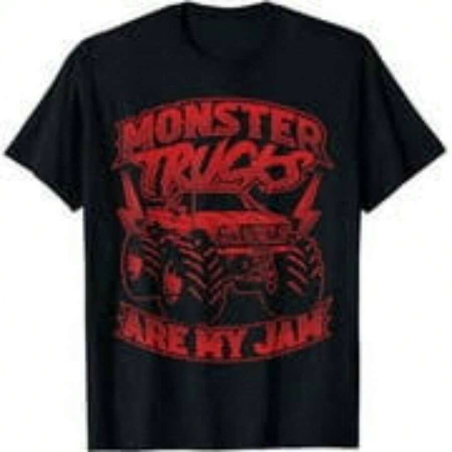 Men's Monster Trucks Are My Jam Retro Red Distressed Graphic Summer T-Shirt - 白色 - 查看 1