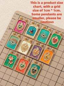 1pc Bohemian Style Square, Heart, Flower & Bird Shaped Pendant, Suitable For Women Jewelry DIY - Multicolor - View 2