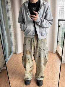 Men's Trousers 2026 Spring New Heavy Industry Dirty Washed Wide-Leg Jeans Men's Genderless Fashion Brand High Street Wash Old Loose Mahete Pants - 圖片色 - 查看 3