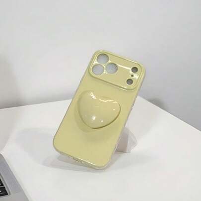 INS纯色爱心侧边全包大窗口手机壳，适用于 16 Pro/15/14，保护套