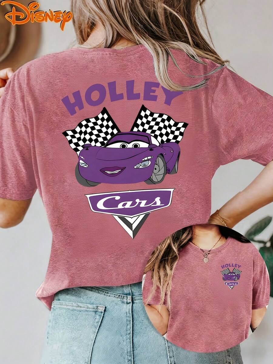 Disney License T Shirts,Disney PIXAR1 Cars Holley Shiftwell Graphic T-Shirt, Women's Oversized Checkered Flag Cars Logo Print Short Sleeve Tee, Casual Loose Fit Top For Cars Fans, PIXAR1 Themed Outings, Daily Wear, Disney Trips & Racing Themed Outfits ,Camiseta, Summer Outfits For Women, Summer Clothes, Summer Tops, Tops For Women, Festival Outfits, Summer Tops For Women, Mother's Day, Mother's Day Clothing, Gifts For Family And Friends, Spring Outfits For Women, Officially Licensed Disney T-Shirts, Disney Men's And Women's Spring/Summer Fashion Casual Short-Sleeve T-Shirts - Màu Hồng Tươi - Xem 1