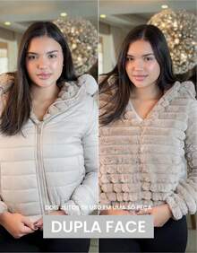 Women's Teddy Puffer Jacket Plush Double Sided Winter - Champagne - View 2