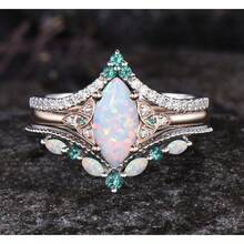 New Alloy Inlaid Marquise Opal Ring, Rose Gold Three-Piece Set For Women, A Simple And Elegant Ring Set Suitable For Daily Wear Or Parties, A Fashionable Women's Ring, Jewelry Accessory, And An Exquisite Gift For Women. - CY1695 Vàng hồng - Xem 5