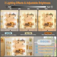 39,4" Weißer Schminktisch mit 10 LED-Hollywoo.d-Lampen & Hocker, Frisiertisch mit 5 Schubladen, 1 Schrank & offenen Regalen, 3 Farbmodi & dimmbarer Helligkeit, Make-up-Tisch für Schlafzimmer - Weiss - Übersicht 7