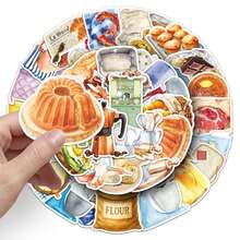 50 piezas Paquete de pegatinas estéticas de Tiempo de Hornear, Pegatinas decorativas de pan lindas, Pegatinas impermeables de regalo de horneado de dibujos animados adecuadas para botellas de agua, computadoras, portátiles, teléfonos, equipaje, cuadernos, refrigeradores - J - Ver 4