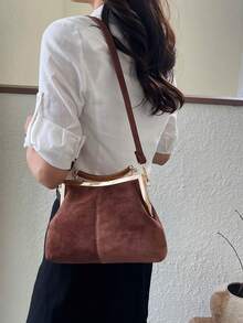 New Retro PU Material Handbag, Detachable Women's Shoulder Bag With Button Wallet - Coffee Brown - View 2