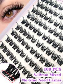 100pcs Self-Adhesive 8-12mm Mixed Length Angel Eyelashes Set, Densely Packed Angel Eyelashes Self-Adhesive DIY Eyelash Extension, Natural Curly Cluster False Eyelashes - Black - View 10
