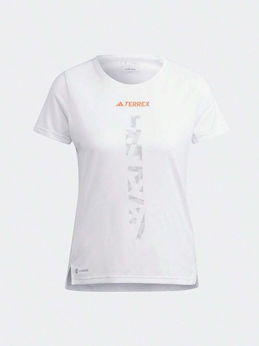 Adidas Women's Slim Fit Short Sleeve Sports T-Shirt, Outdoor Trail Running Crew Neck Short Sleeve T-Shirt HT9415 - White - View 1