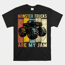Men's Retro Striped Monster Trucks Are My Jam Distressed Graphic T-Shirt - White - View 1