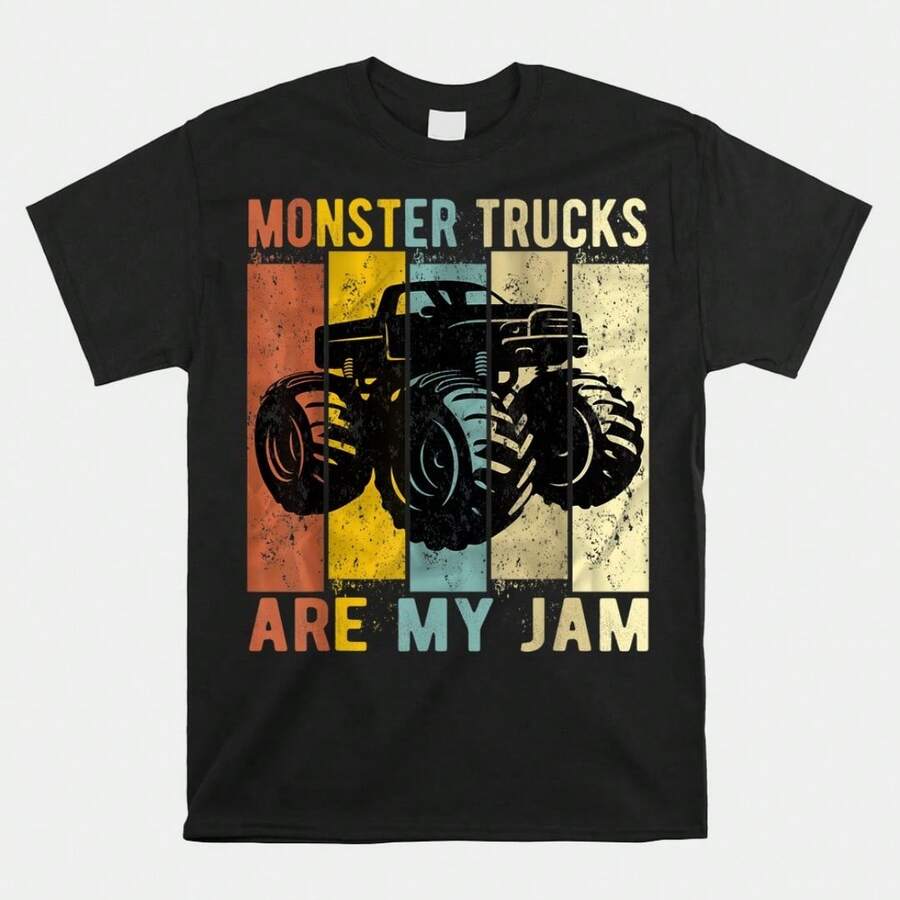 Men's Retro Striped Monster Trucks Are My Jam Distressed Graphic T-Shirt - White - View 1