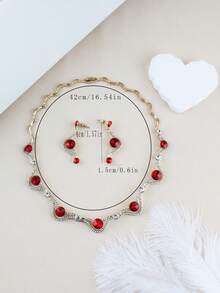 Bộ trang sức 3 món mạ vàng sang trọng màu đỏ gồm dây chuyền và bông tai tròn, thích hợp cho nữ giới dự tiệc cưới, tiệc tùng, đeo hàng ngày hoặc làm quà tặng. - Đỏ - Xem 2