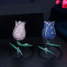 GLIMMER GI 1枚玫瑰花锆石镶嵌戒指，优雅百搭，适合日常通勤/度假/婚礼/情人节/生日/母亲节/感恩节/圣诞节等场合佩戴。 - 紫色 - 查看 5