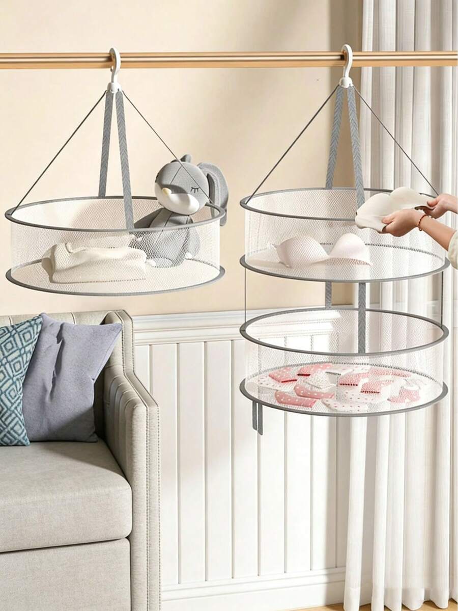 1pc Multi-Functional Drying Rack, Wall-Mounted Clothes Drying Rack, Double-Layer Drying Net, For Hanging Clothes & Pants, Foldable Clothes Drying Rack, Drying Basket, Suitable For Home And Travel Use