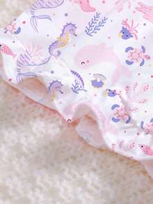2件套幼儿及小女孩可爱睡衣套装，甜美女孩风格，饰有鱼、海藻和海洋元素印花，Polo领纽扣短袖上衣+松紧腰带束口短裤，轻盈透气面料，适合节日、派对、度假，柔软易护理，休闲家居服，是送给幼儿及小女孩的完美节日礼物！ - 粉色 - 查看 7