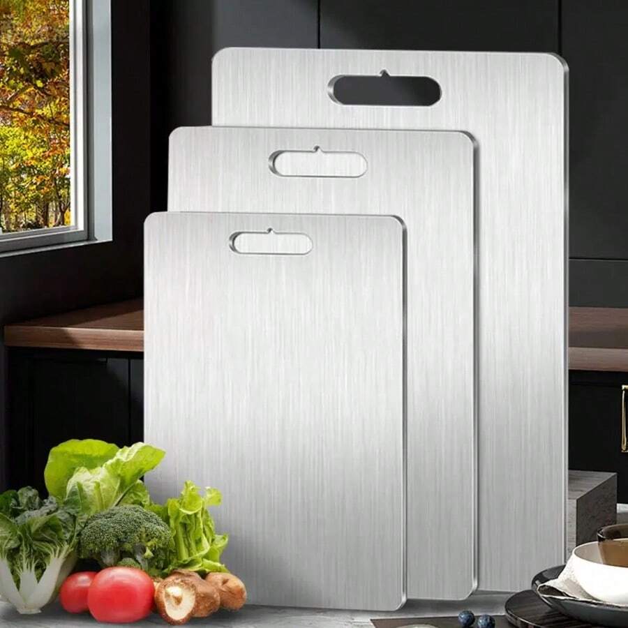 3pcs/1pc High Quality Stainless Steel Double-Sided Cutting Board - Thickened Design, Anti-Mold, Suitable For Kitchen And Dining, Easy To Clean With Water - Multicolor - View 1