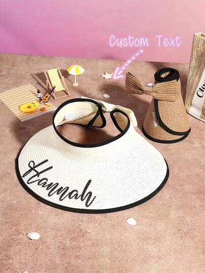 Sombreros de playa personalizados - Nombre personalizado, sombreros de paja de ala ancha y suave para mujer, sombreros de paja con lazo, regalos elegantes para damas de honor/boda/luna de miel, accesorios de moda, artesanía exquisita, regalos de vacaciones, sombreros de sol para exteriores - Ligeros, plegables y empacables para viajes y uso en la playa de verano, sombreros de playa de verano.