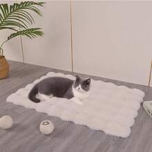 1pc Plush Pet Mat, Thickened Warm Anti-Slip Round Cat/Dog Cushion Pad - White - View 1
