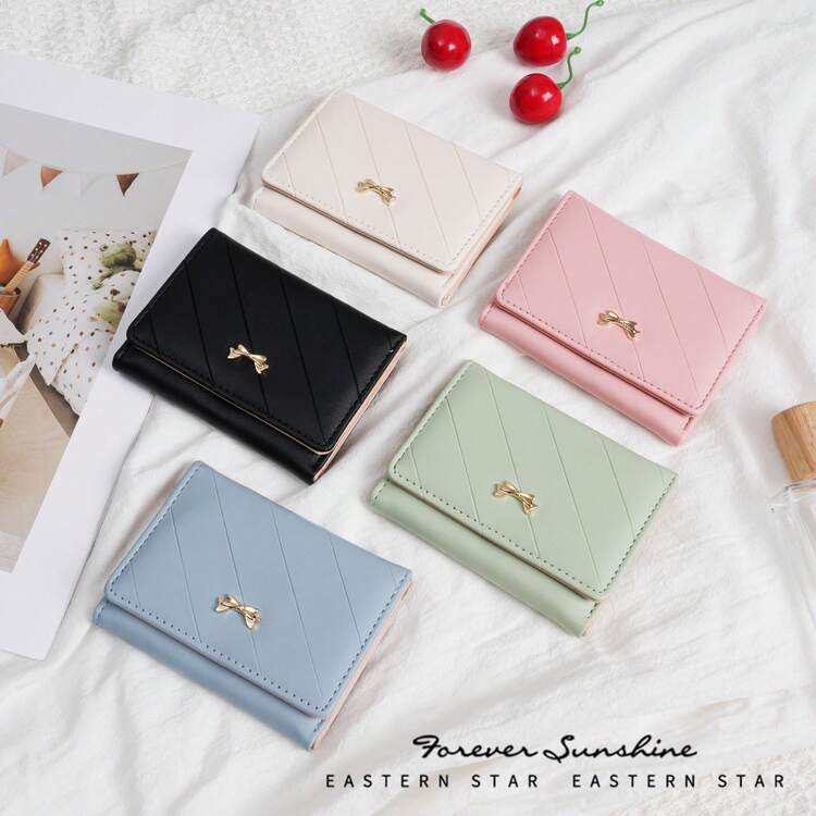 Bowknot Accent Minimalist Tri-Fold Women Wallet Multiple Card Slots Cute Cat Ear Design PU Snap Button Short-Style For Students Birthday Pink Bag Christmas Gifts Gift Thanksgiving For Women Wallet Purse Wallet Small Wallet - trắng - Xem 8
