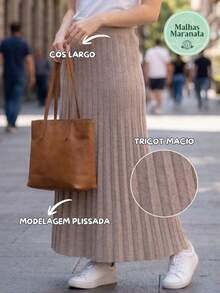 Women's Pleated Knit Skirt, Long, Wide Waistband, Evangelical Style, Elegant And Casual Knit - 乾枯玫瑰色 - 查看 2