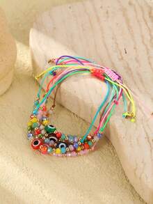 6 piezas Pulseras trenzadas con ojo malvado - Multicolor 2 - Ver 2