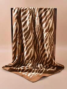 1pc Woven Zebra Print Scarf, Suitable For Everyday Wear - 咖啡棕色 2 - 查看 2