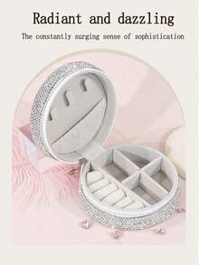 1pc Luxury Sparkling Artificial Rhinestone Vanity Storage Box For Lipstick, Cushion, Earrings, Rings, Bracelets, Portable Travel Jewelry Organizer, Creative Gift - Silver - View 3