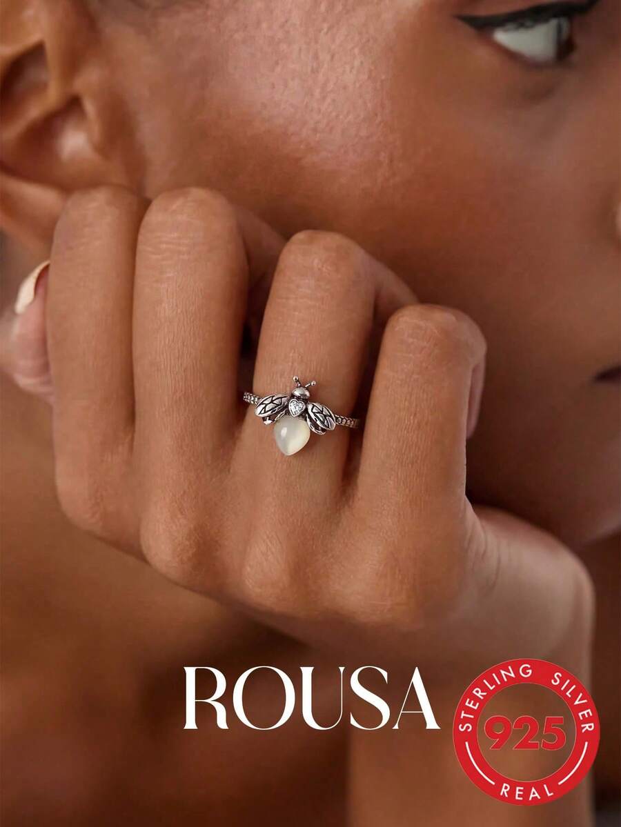 1pc S925 Sterling Silver Creative Firefly Ring, Women/Girls Promise Ring, Eternal Ring, Exquisite Jewelry Gift For Her - Light Up the Fireflies - View 1