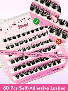 Rikuaild 60/120 sợi mi giả D Curl mềm mại, tự dính, dải trong suốt, kiểu mắt mèo, không cần keo, có thể tái sử dụng, thoải mái và dễ dùng cho người mới bắt đầu, mi tự dính, mi chùm, mi riêng lẻ, nối mi, mi đã dán sẵn, mi không cần keo. - D - Xem 6