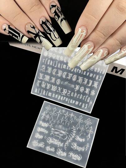 1个哥特十字架美甲装饰模具，朋克风酷炫哥特字母浮雕雕刻装饰模具，美观美甲装饰