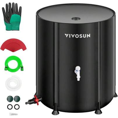100 Gallon Collapsible Rain Barrel Portable Water Storage Tank 1000D Oxford Cloth Rain Collection System With Dual Spigots Overflow Kit Heavy Duty Leakproof Water Collector For Outdoor Garden Patio Black
