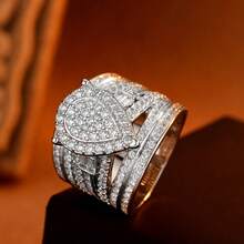 Micro-Inlaid Zirconia Heart-Shaped Ring, Vintage Design With Full Diamonds - White - View 9