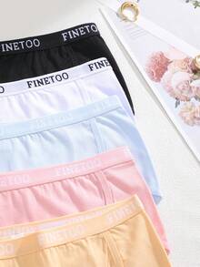 5pcs Women's Cotton Edged Letter Waistband Soft Comfortable Breathable Panties, Daily Wear, Plus Size S-XXL - Multicolor - View 8