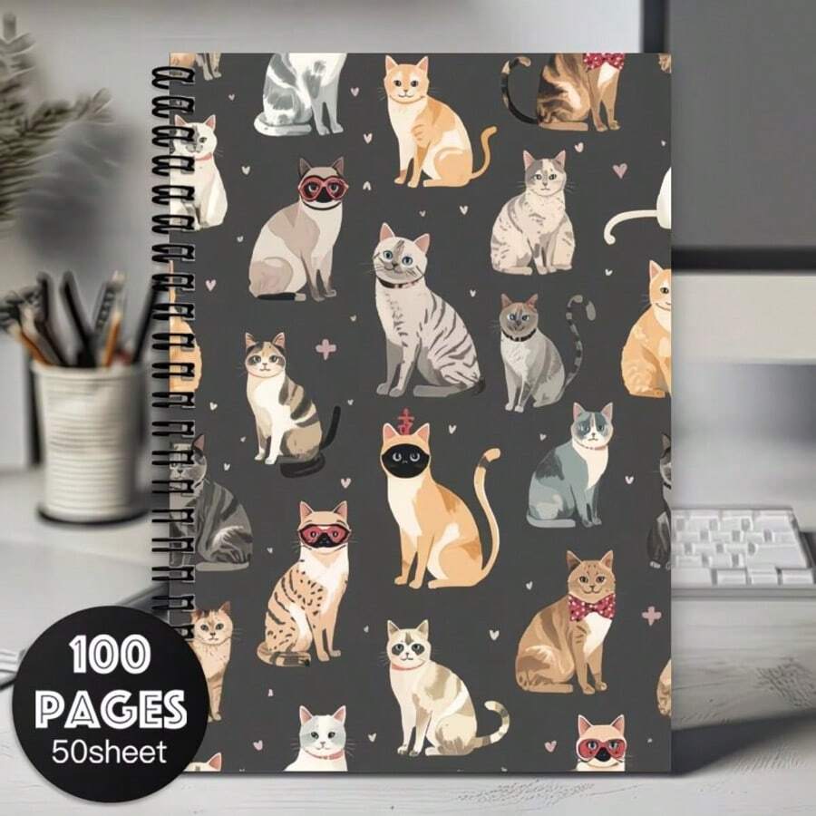 1pc Of Cats Toroidal Spiral Notebook Journal, Ideal For School And Office Use, Great Gift For Friends, Coworkers, And Both Men And Women,No Pen Included. - L - View 1