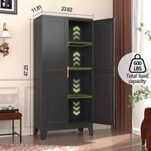 Metal Pantry Cabinet, Kitchen Pantry Storage Cabinets With 2 Door And 3 Adjustable Shelves, White Kitchen Pantry Cabinet, Freestanding Cupboard For Dining Room Living Room Bathroom - màu đen - Xem 7