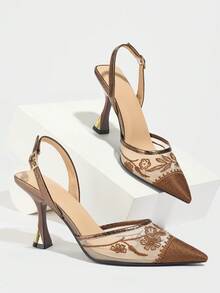 Giày sandal nữ thanh lịch, gót thấp, sandal nữ phối đồ mùa hè, sandal cao gót nhọn mũi ren thêu ren mới mùa hè, gót cao trong suốt, quai hậu điều chỉnh được, giày bít mũi lưới thêu hoa, gót thấp nhọn, phong cách sang trọng, gót cao màu nâu thoáng khí, sandal hở gót, thích hợp cho đi làm, tụ họp, hẹn hò, dự tiệc, kỳ nghỉ, phối cùng váy. - màu nâu - Xem 6