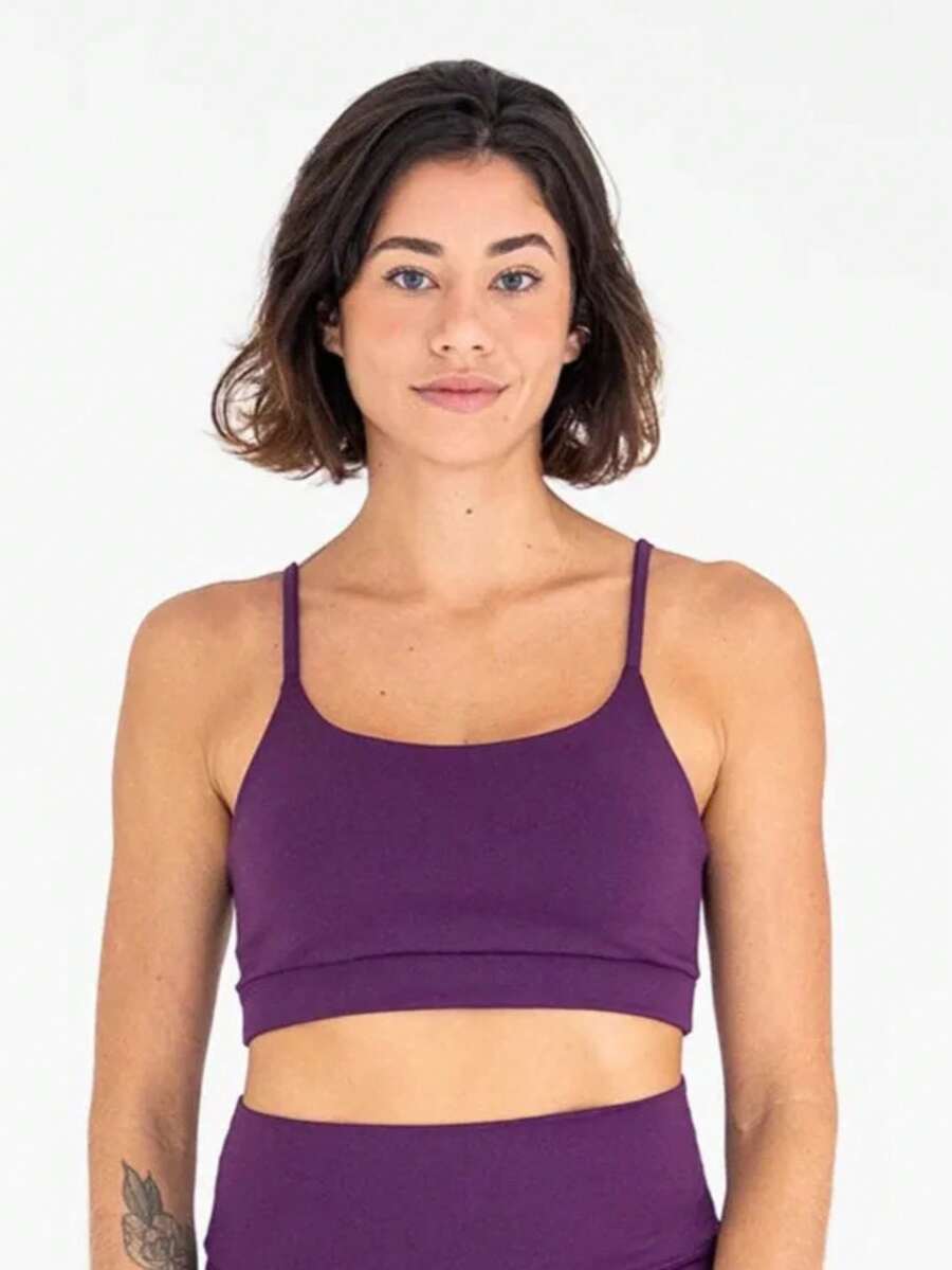 High-Support Polyamide Fitness Top With Double Lining. - Purple - View 1
