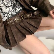 1 chiếc thắt lưng kiểu Bohemian cổ điển, trang trí cho váy, quần jeans, thắt lưng denim nâu chắp vá với đinh tán, thắt lưng da đa năng kiểu Mỹ khoét rỗng dành cho nữ. - Nhiều màu - Xem 2