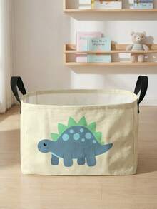 1pc Large Capacity Foldable Round Storage Basket With Cartoon Dinosaur Print, Durable Fabric Laundry Hamper With Handle, Multi-Purpose Storage Bin For Nursery, Diapers, Clothes, Baby Supplies - Multicolor - View 14