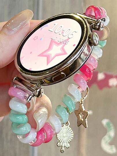 1pc Y2K Cute Fishtail Star Pendant Gradual Change Elastic Band Compatible With Samsung Galaxy Watch Band 7 6 5 4 5 Pro Stylish Summer Kawaii Girl Strap Compatible With Samsung Galaxy Watch 40 43 44 45 47mm 20mm 22mm