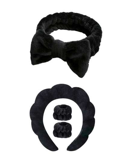 4pcs Luxury Super Soft Fiber SPA Headband And Wristband Set, Face Headband, Makeup Headband, Skincare Headband, Plush Velvet Sponge Headband, Absorbent Towel Fabric Scrunchie, Suitable For Skincare, Makeup Removal, Bathing, For Women And Girls, Skincare, Beauty, SPA, Self-Care, Skincare Tools, Facial Care, Beauty Supplies