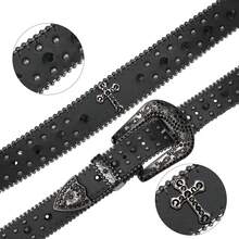 SUOSDEY Unisex Rhinestone Belt  Halloween    Vintage    Rivet    Sparkly Bling Diamond  Belts  Music Festival Wear - Đen 4 - Xem 4