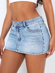 Sexy Fitted Mini Denim Skirt, Summer - 輕洗 - 查看 5
