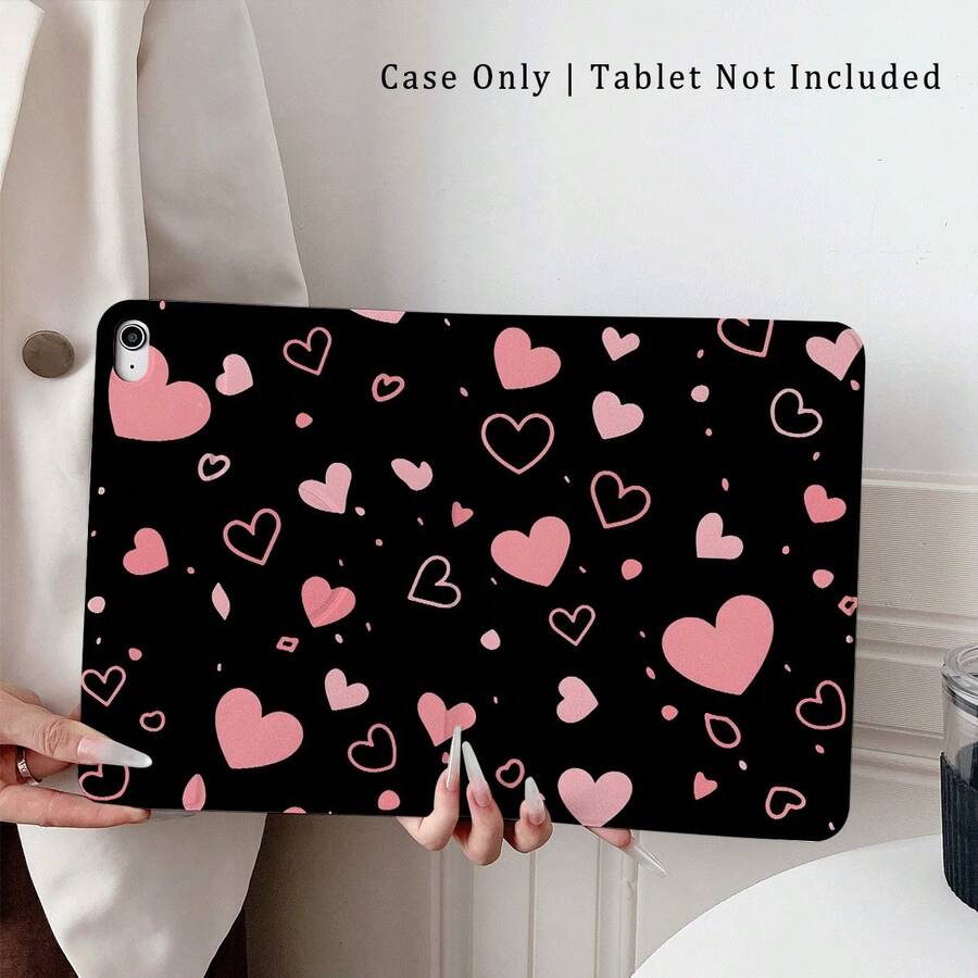 11pcs Black Pink Heart Print 360° Rotatable Protective Tablet Case ,Multi-Angle Magnetic Stand Cover With Auto Sleep/Wake Function, Compatible With IPad PRO/AIR, Compatible With SAMSUNG,Compatible With XIAOMI Pad 5/6/7 - Multicolor - View 1