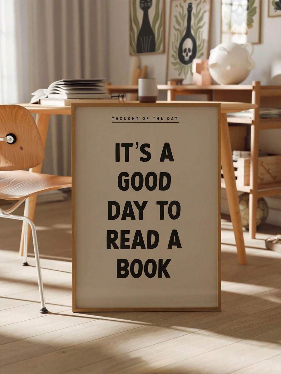 1幅无框心理健康海报 - 复古装饰艺术风格励志名言帆布画，“今天是读书的好日子” 卧室、客厅、家庭办公室装饰灵感墙画，积极心态家居装饰，宿舍装饰，简洁设计 - 彩色 - 查看 1